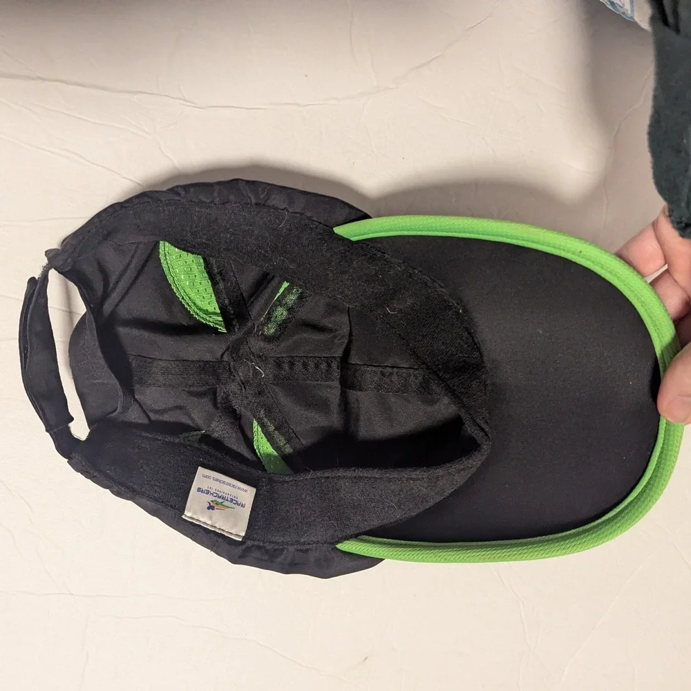 Racetrackers Running Cap Hat Raccoon Zipper Pocket‎ Once Again Black Neon Green